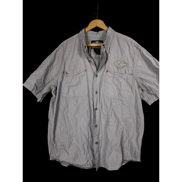 Harley Davidson Shirt Size XL Button Down Mens Gray Biker Grunge Spell Out - Picture 4 of 13